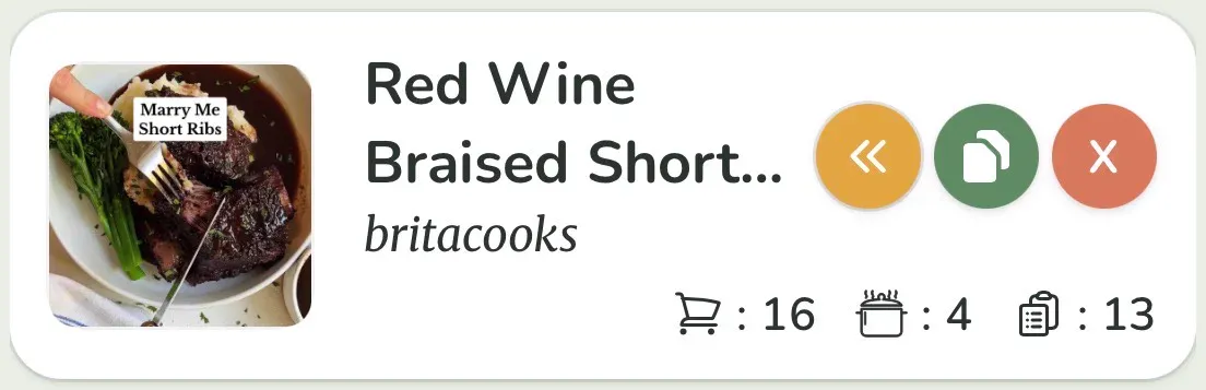 CookBook recipe row edit buttons