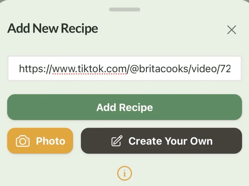 CookBook Add Recipe panel