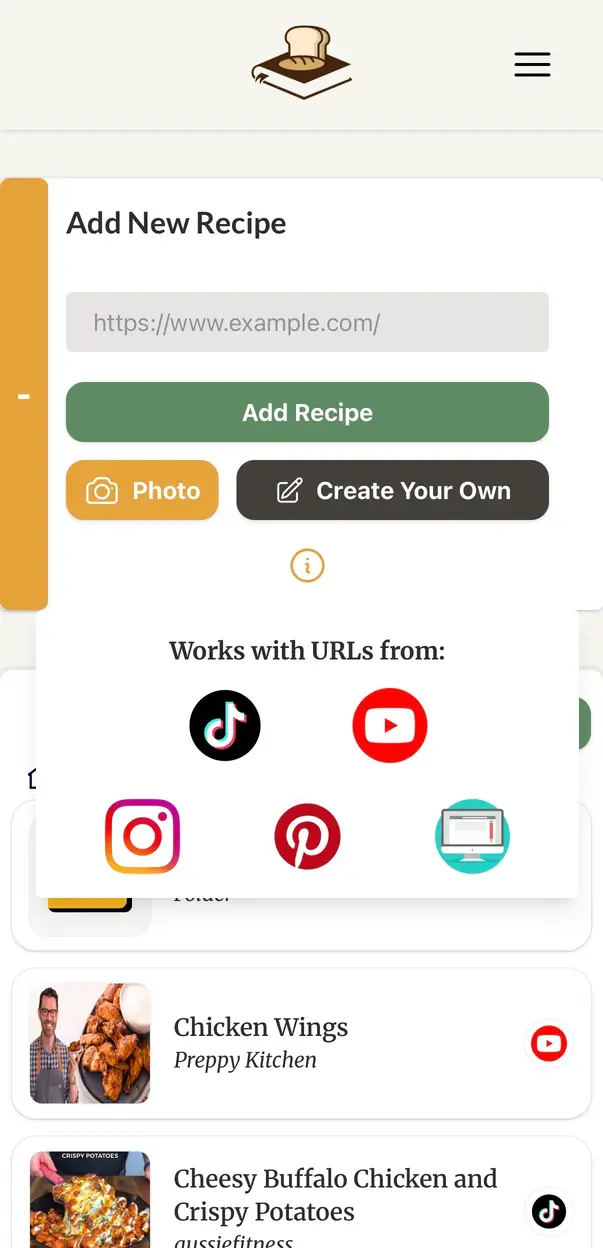 CookBuddy add recipe screen